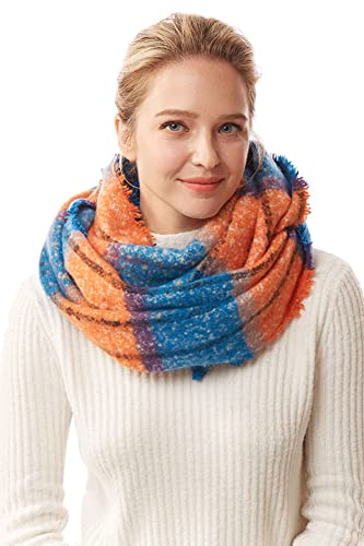 ScarvesMe Women's Check and Plaid Soft Infinity Loop Winter Fall Warm Scarf - color: Lof1240_blue
