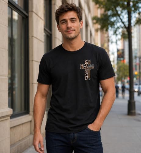 Christian Shirts for Men I Can Do All Things Through Christ Cross T-Shirt - color: Black, size: Medium