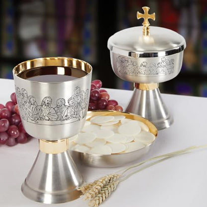 CBCS Gold Plated Brass Chalice & Paten, 16-Ounce, Last Supper - color: Last Supper