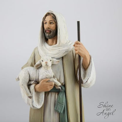 Good Shepherd Statue Jesus Holding Lamb 9.5inch Religious Modern Home Decor Figurine Indoor Tabletop Religious Gift - size: 9.5inch