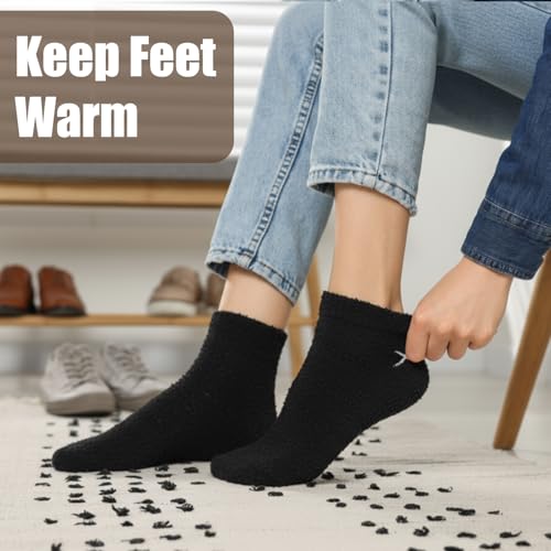 Cutecrop 5 Pairs Christian Gifts Socks Cross Print Fuzzy Socks Jesus Gifts Religious Fluffy Cozy Slipper Sock for Women Men - color: Black