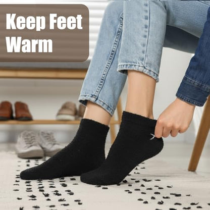 Cutecrop 5 Pairs Christian Gifts Socks Cross Print Fuzzy Socks Jesus Gifts Religious Fluffy Cozy Slipper Sock for Women Men - color: Black