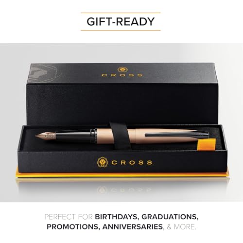 Cross ATX Sandblasted Rose Gold Fountain Pen, Medium Nib, Black Ink - color: Sandblasted Rose Gold, style: Medium Nib