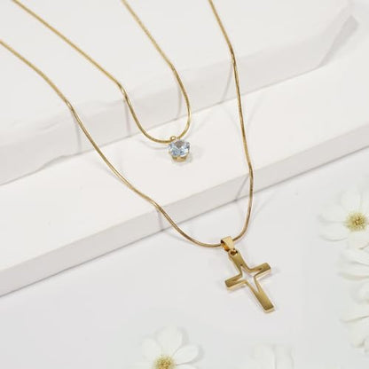 Cross Necklace for Women - Dainty 14K Gold Silver Plated Cross Necklace Choker Jewelry Cute Simple Small Trendy Non Tarnish Waterproof Faith Religious Jewelry Gift for Teenage - style: 04-Cross-Gold