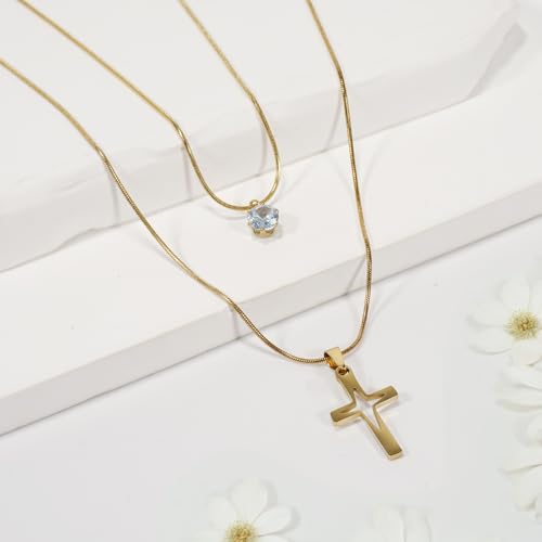 Cross Necklace for Women - Dainty 14K Gold Silver Plated Cross Necklace Choker Jewelry Cute Simple Small Trendy Non Tarnish Waterproof Faith Religious Jewelry Gift for Teenage - style: 04-Cross-Gold