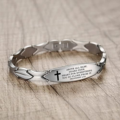 LinnaLove Bible Verse Bracelet - 316L Stainless Steel Silver Religious Gift for Her - style: Customized - Personalize Your Own