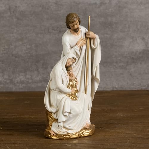 BC Catholic Holy Family Statue 6" H Sagrada Familia Mini Nativity Figurine - color: Gold & White, size: 6 inches H