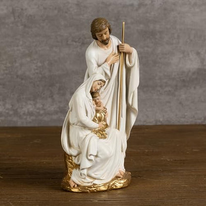 BC Catholic Holy Family Statue 6" H Sagrada Familia Mini Nativity Figurine - color: Gold & White, size: 6 inches H
