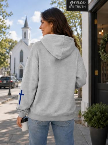 FAYALEQ Christian Sweatshirt By His Grace Letter Print Hoodie Christian Religious Sayings Sweater Bible Pullover Tops - color: Grey, size: Medium