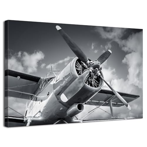 Black and White Wall Art Airplane Wall Decor Vintage Aviation Pictures Airplane Propeller Canvas Prints Painting Retro Military Fighter Poster Artwork for Men Office Living Room Home Decoration 12x16” - color: Airplane, size: 16"L x 12"W