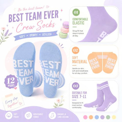 Glitopper 12 Pairs Best Team Ever Gift Socks Bulk - color: Pastel, style: Team
