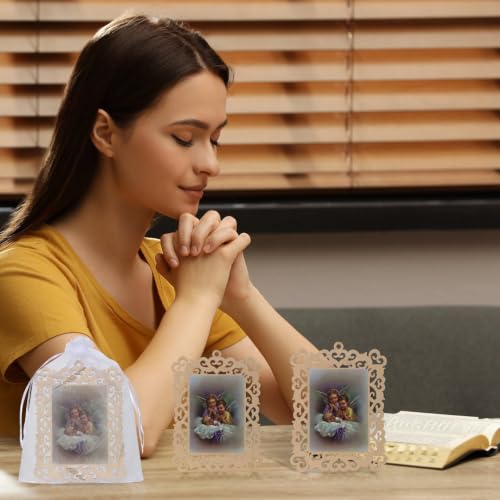 Baby Baptism Wooden Picture Frames with Organza Gift Bags Baptism Favors - color: Baby Baptism