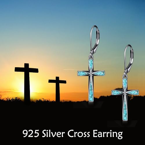 Cross Earrings 925 Sterling Silver Dangle Earring Gifts for Women - style: Black Origami Turquoise