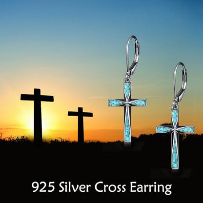 Cross Earrings 925 Sterling Silver Dangle Earring Gifts for Women - style: Black Origami Turquoise