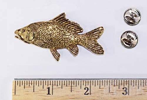 Carp Pin, Fish, Lapel, Fisherman, Fishing, Hat, Pins, Brooch, Brooches, Jewelry, Gift, Handmade in the USA, 200 Fish Designs Available. F077Z - color: Gold Plated