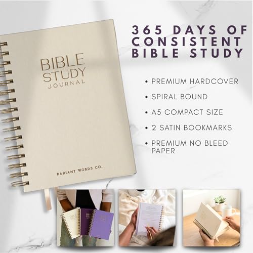 Bible Study Journal – A Year of Reflection, Renewal & Spiritual Growth | 365-Day Guided Scripture Study, Prayer Tracker & Weekly Reflection Prompts | A5 Hardcover, Minimalist & Elegant Design - color: Beige