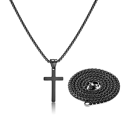 SKQIR Stainless Steel Cross Necklace for Men Silver Cross Necklace for boy Small Cross Pendant Necklace Simple Jewelry Cross Chain Gifts for Men - color: Black:Cross Pendant 0.4'' * 0.8'', style: Chain 18 inches