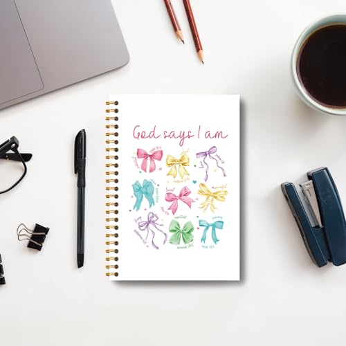 Coquette Bow Christian Notebook, God Says I Am Bible Journaling for Women, Religious Notebook Journal, Christian Bible Verse Gifts for Women, Hardcover Spiral Notebooks 5.5x8.3 Inch - color: Section 11