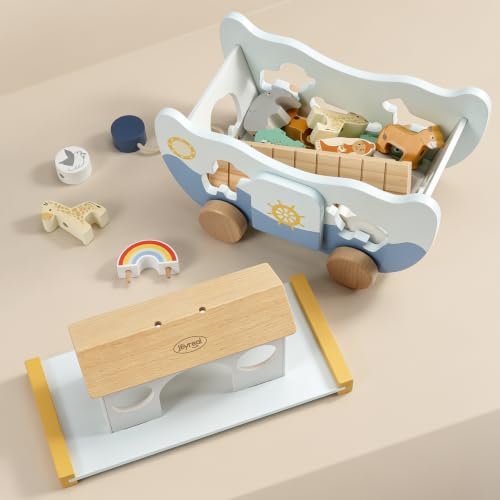 Joyreal Wooden Noah's Ark Toy for 1 Year Old Baby Boy and Girl Baptism Gift - color: Neutral