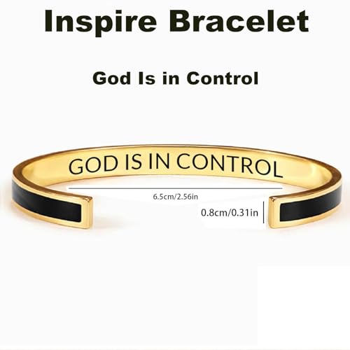 God is in Control Leather Bracelet, Stainless Steel Christian Faith Braided Engraved Bar Bracelets Self Worth Motivation Bracelet Inspirational Friendship Jewelry for Men Women - color: 09Black&Gold