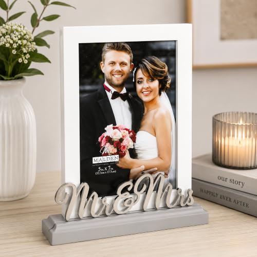Malden Mr. & Mrs. Wedding Picture Frame, 5x7, White & Gray