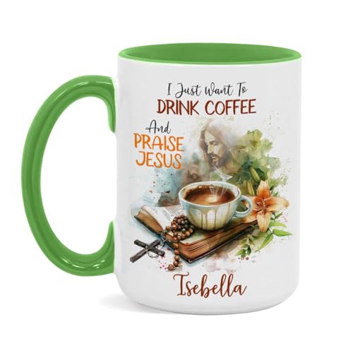 Custom Christian Faith Mug, Coffee And Praise Jesus Cup With Customized Name, Bible And Floral Design Coffee Mug 11oz 15oz, Personalized Spiritual Ceramic Cup, Gift For Friend Coworker - color: XUA-324-1556-COFFEE AND PRAISE JESUS MUG