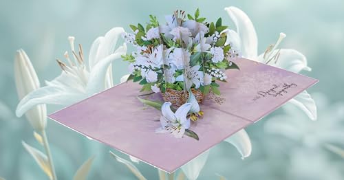 Lilies Pop Up Sympathy Cards with Envelopes, 6x8in Sorry for Your Loss Card, Pop Up Sympathy for Loss of Loved one, Mother, Father, Husband Religious (White Lily Sympathy) - color: White Lily Sympathy