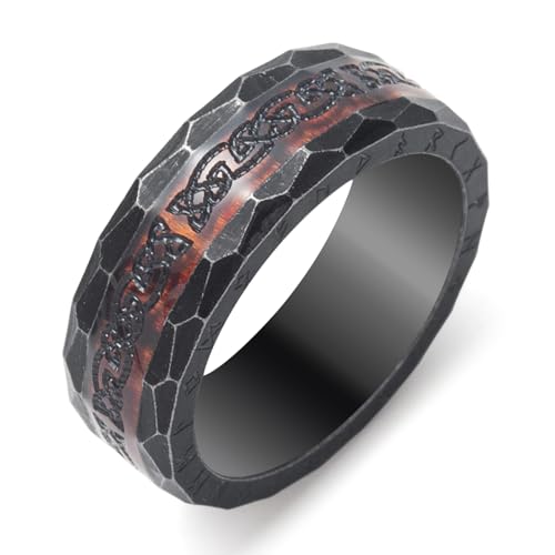 Viking Rings Stainless Steel Viking Norse Runes Wolf Raven Ring Jewelry for Men Women Size 7/8/9/10/11/12/13 - style: Viking Black Celtic Knot&Runes