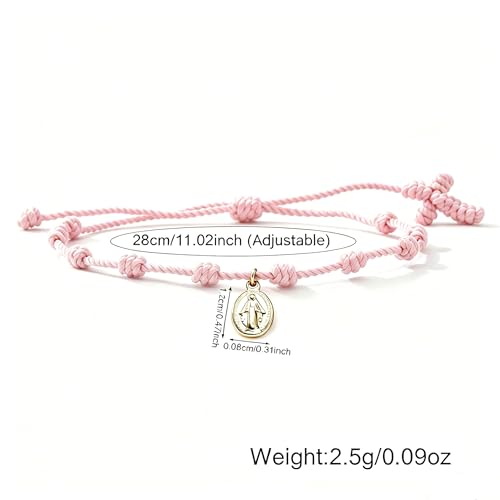 10 Knots Lucky Protection Rope Cross Bracelet For Women Men, Handmade Good Jesus Pendant Charm Amulet Adjustable Christian Pulsera Decenario String Jewelry, Daily Friendship Gift - color: Jesus Pink