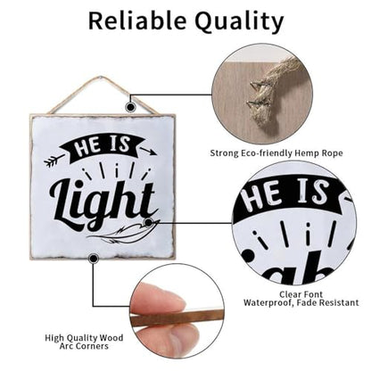 He Is Light Wood Plaque Funny Bible Verse Hanging Wooden Sign Rustic Custom Sign Living Room Farmhouse Front Door Entryway 12x12 Inch Christian Religious Gifts - color: Wooden Color-style-7