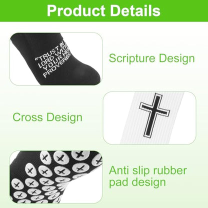 Christian Soccer Socks,Cross Grip Anti Slip Religious Football Socks with Rubber Dots for Youth and Men - color: White and Black
