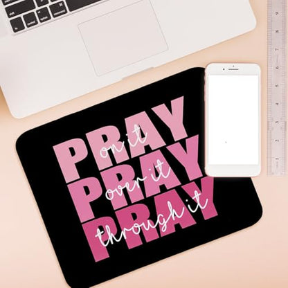 UTELKA Pink Mouse pad, Black Pink Christian Mousepad 10.2x8.2 - color: Black Pink Pray on it, size: 10.2L x 8.2W inches