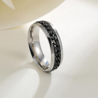 Mens Fidget Rings Anxiety Ring for Men 6mm 8mm Chain Spinner Ring Size 5-14 - color: Titanium Silver Black