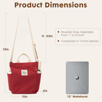 Lily queen Women Canvas Tote Handbags Casual Shoulder Work Bag Crossbody - color: Dark Red