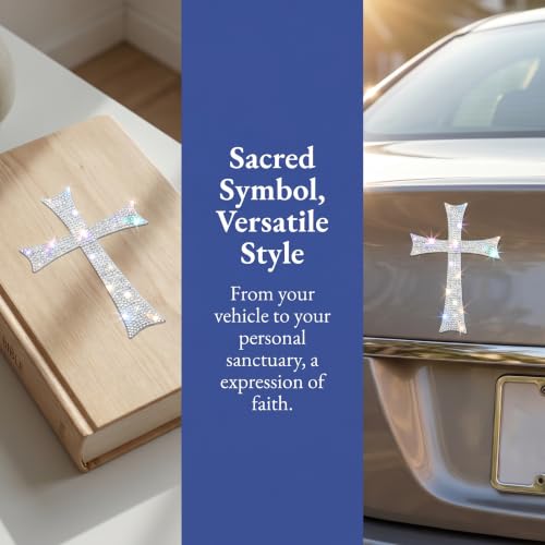 6PCS Rhinestone Cross Car Decals, Sparkly Waterproof Religious Christian Faith Sticker with Self-Adhesive, Crystal Bling Decoration for Car Window Bumper Laptop Motorcycle Helmet