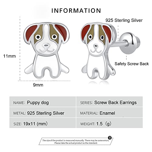 Butterfly Ladybug Unicorn Sloth Flamingo Dog Cat Turtle Angel Koala Daisy Panda Stud Earrings for Girls Women - Sterling Silver Hypoallergenic Animal Earrings with Secure Screw Backs - color: Cute Dog