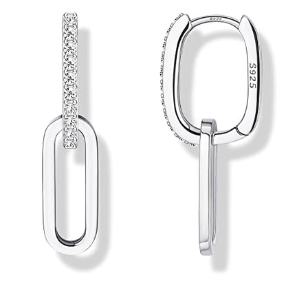MILACOLATO 925 Sterling Silver Dangle Earrings for Women Hypoallergenic - color: silver-paperclip