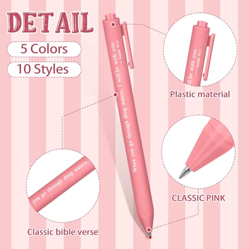 Cholemy 50 Pcs Bible Verse Pens Bulk Christian Pens Black Ink, Pink - color: Pink