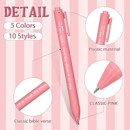 Cholemy 50 Pcs Bible Verse Pens Bulk Christian Pens Black Ink, Pink - color: Pink