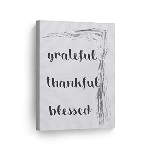 Smile Art Design Grateful Thankful Blessed Quote Watercolor Paint Brush Scripture Wall Art Bible Verse CANVAS PRINT Rustic Home Decor Ready to Hang Made in the USA- 12x8 - size: 12"L x 8"W