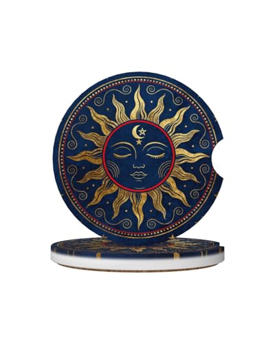 Ceramic Car Cup Coasters 2PCS - Art Sun - color: Art Sun