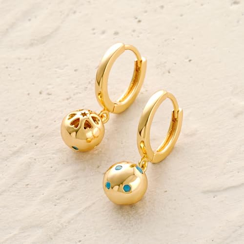 MYEARS Women Earrings Gold Huggie Hoop Dangle Drop 14K Gold Plated Small Simple Hypoallergenic Everyday Jewelry - style: Ball