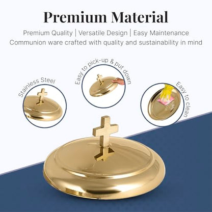 Communion Ware | Stainless Steel Gold Communion Bread Plate Cover | Holy Bread Plate Lid for Churches | Communions Supplies – Shiny Gold Finish - color: Shiny Gold