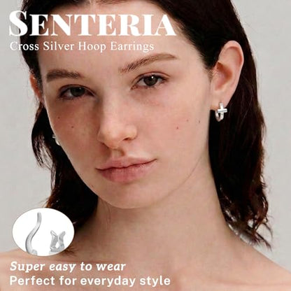 Senteria 3MM 925 Sterling Silver Post Cross Hoops Earrings Hypoallergenic - color: Silver-20MM