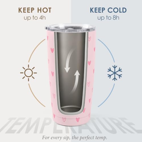 SANDJEST Heart Tumbler 20oz, Stainless Steel Travel Cup with Lid, Insulated Coffee Mug, Heart Gifts for Women Girls Friends Sisters on Birthday Christmas Valentine (Pink) - color: Heart 1