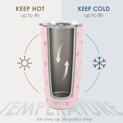 SANDJEST Heart Tumbler 20oz, Stainless Steel Travel Cup with Lid, Insulated Coffee Mug, Heart Gifts for Women Girls Friends Sisters on Birthday Christmas Valentine (Pink) - color: Heart 1