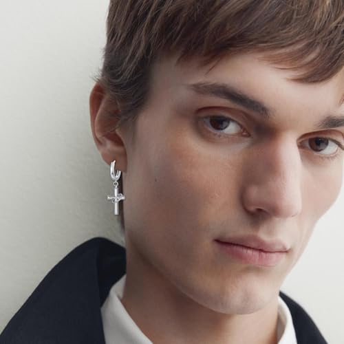 Cross Earrings 925 Sterling Silver Cross Dangle Earrings Christianity Jewelry Gift for Men Women - style: Ring Cross-Silver