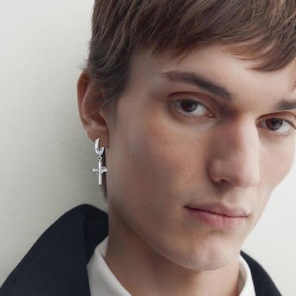 Cross Earrings 925 Sterling Silver Cross Dangle Earrings Christianity Jewelry Gift for Men Women - style: Ring Cross-Silver