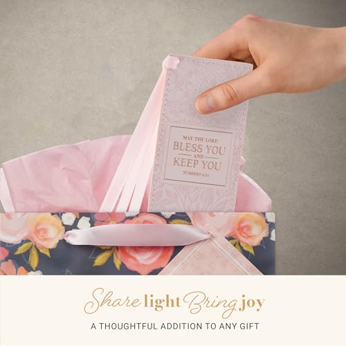 Christian Art Gifts Faux Leather Bookmark for Women: Bless You & Keep You - color: Pink Floral/Bless You