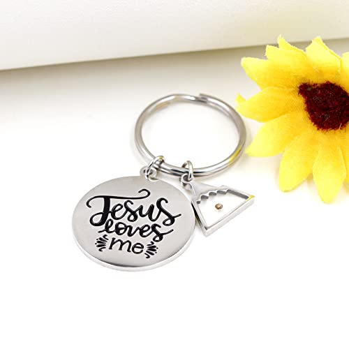 Uloveido Stainless Steel Faith Cross Keychain & Jesus Loves Me Christian Keyring Mustard Seed Charms Religious Jewelry - style: Jesus Love Me-triangle